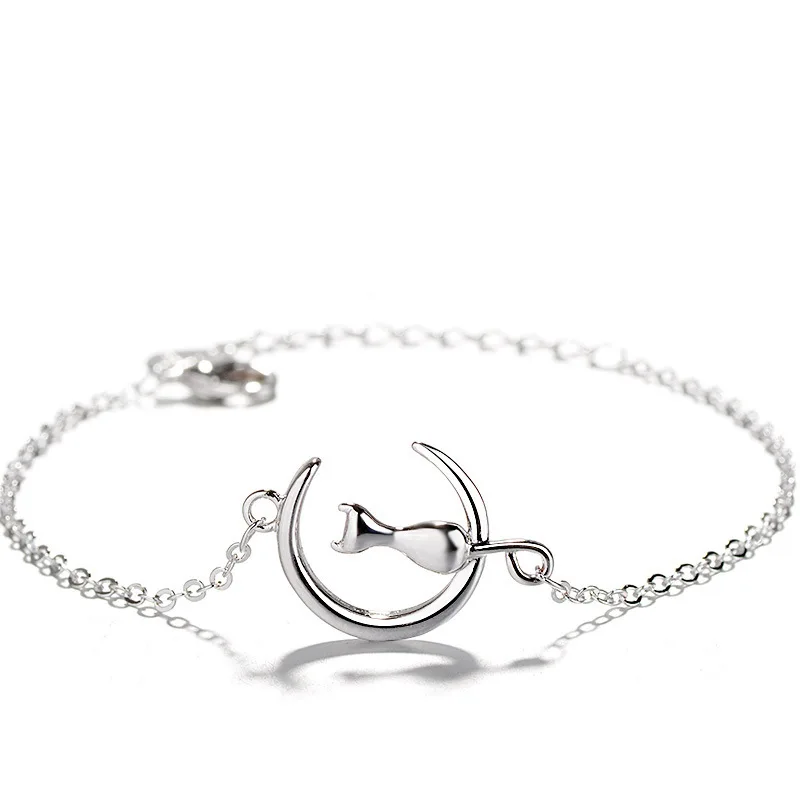 

VENTFILLE 925 Stamp Silver Color Moon Cat Bracelet for Women Girl Gift Lovely Jewelry Dropshipping Wholesale