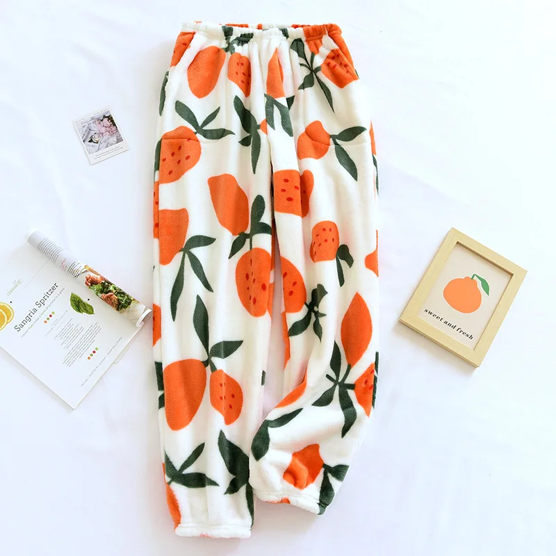 Women's Pajamas Pant Autumn Winter Flannel Sleepwear Trousers Warm Coral Fleece Loose Household Pants Thicken Female Pantalones