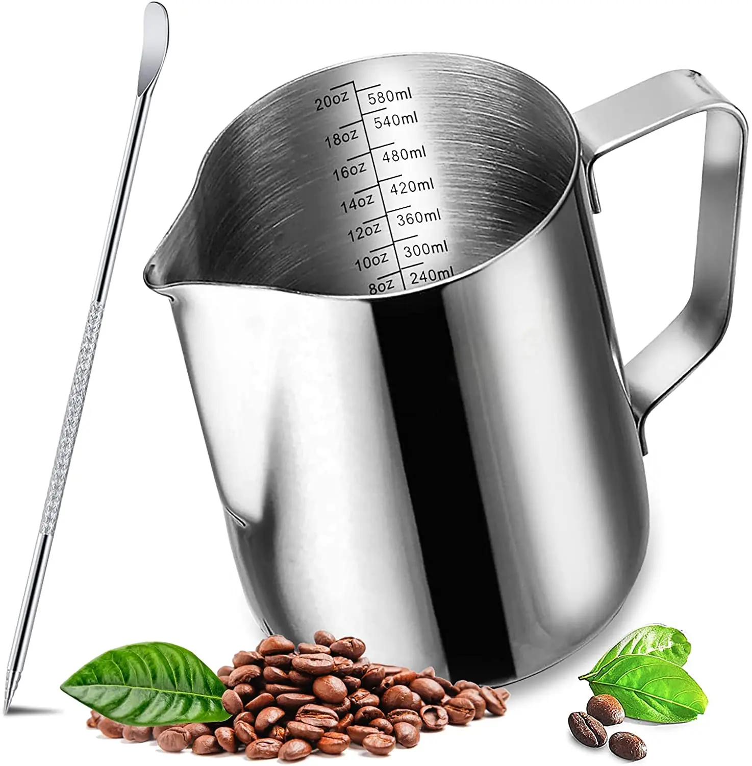 

Milk Frothing Pitcher Stainless Steel Cup Creamer Measurements Steam Jug with Coffee Art Needles Cappuccino Latte Art Espresso