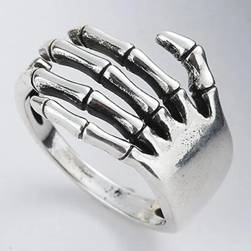

Vintage Steel Color Skeleton Hand Rings for Women Men Simple Metal Women's Adjustable Ring Party Jewelry Accessories Gifts