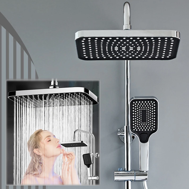 

Big Silver Black 30cm Rainfall Shower Head High Pressure Top Shower Head Bathroom Wall Adjustable Ceiling Rain Over-head Parts