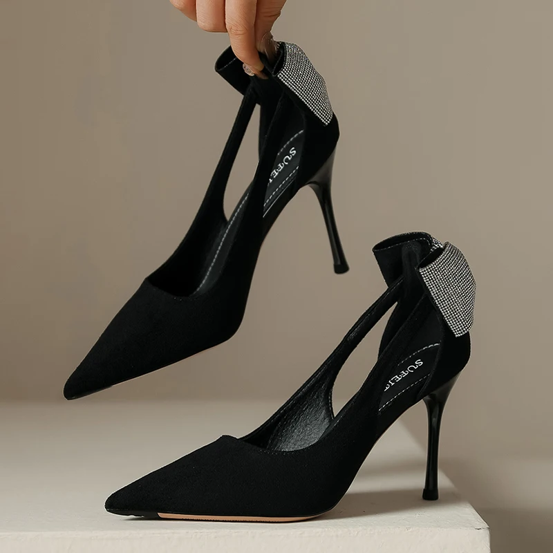 

Женские туфли на высоком каблуке, дизайнерские туфли-лодочки с острым носком и бантом, с кристаллами, весна 2022