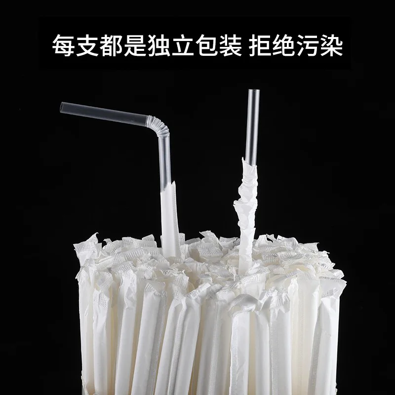 

100 Flat mouth disposable transparent beverage straws plastic straws each individually packaged home commercial shop hotel straw
