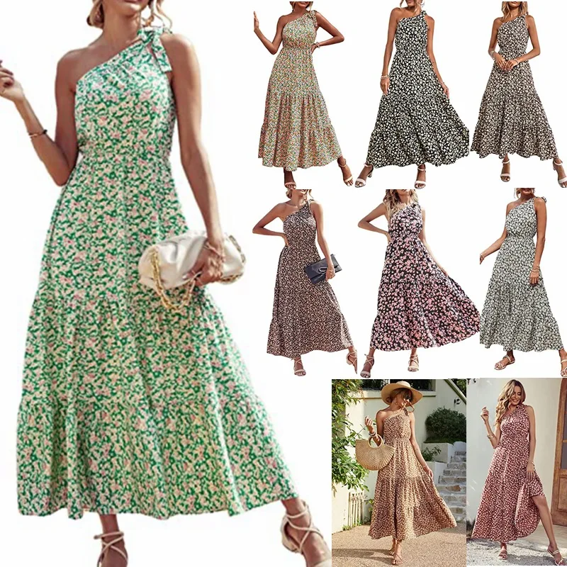 

Cross-Shoulder Tube Top Printed Layered Sleeveless Twisted Dress