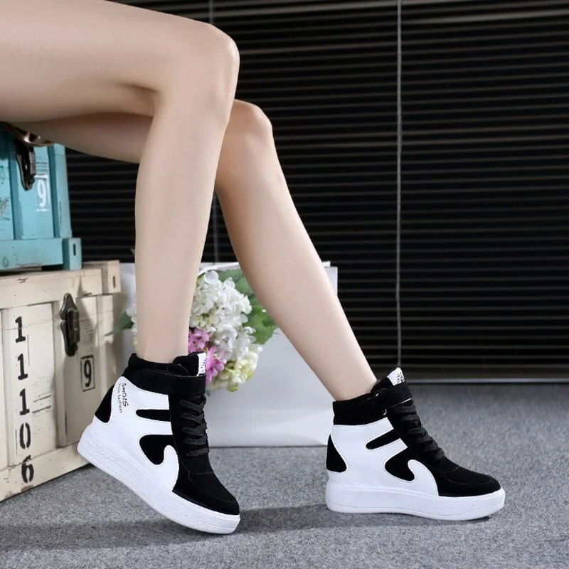 

Red Sneakers Women 2022 New High Top Platform Casual Wedges Autumn Winter Female Black Internal Increase Vulcanize Shoes Lace-up