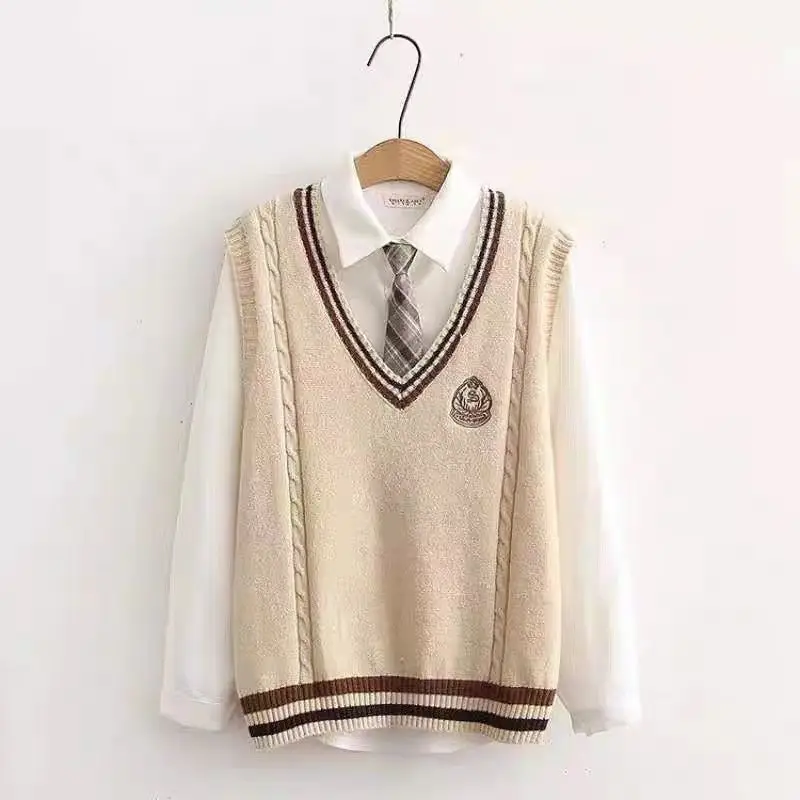 Вязаный жилет в студенческом стиле для женщин весна-осень 2024 новая свободная