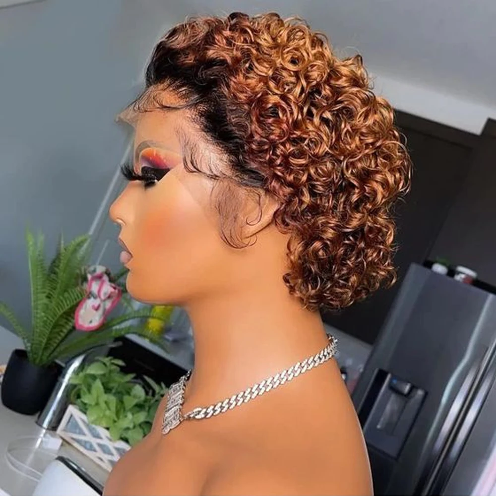 Парик фея из человеческих волос короткий вьющийся боб парик коричневый бордовый