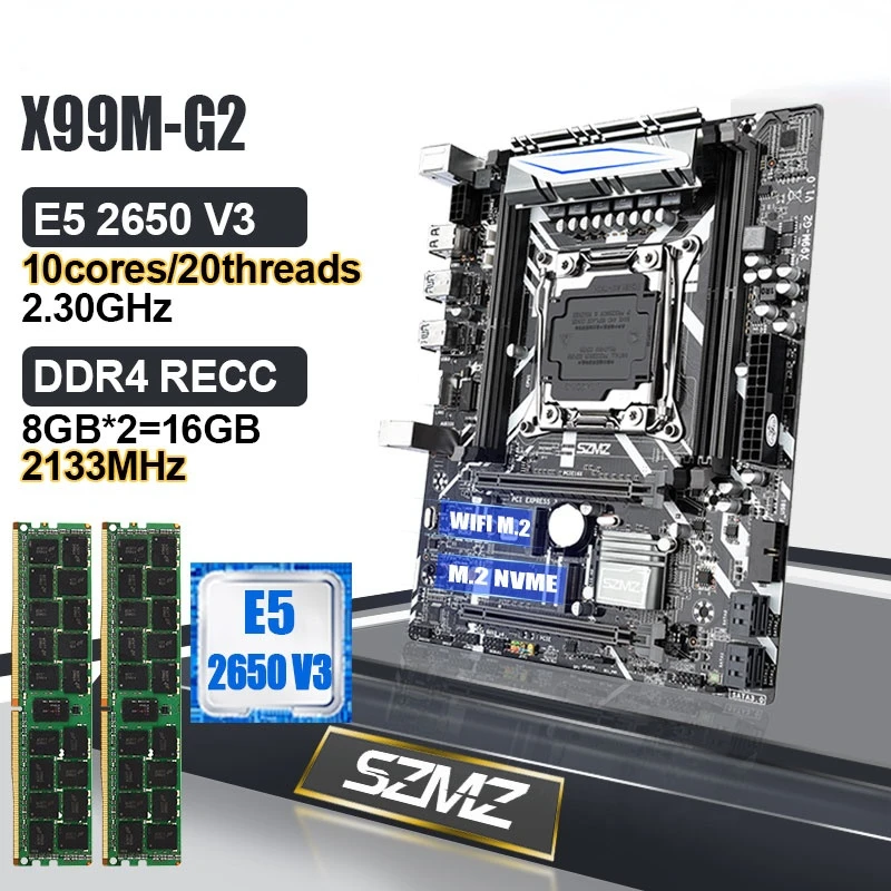 

Комплект материнской платы X99 LGA2011 V3 с процессором E5 2650 V3 и памятью 16 ГБ DDR4 REG ECC, разблокированный Turbo Boost