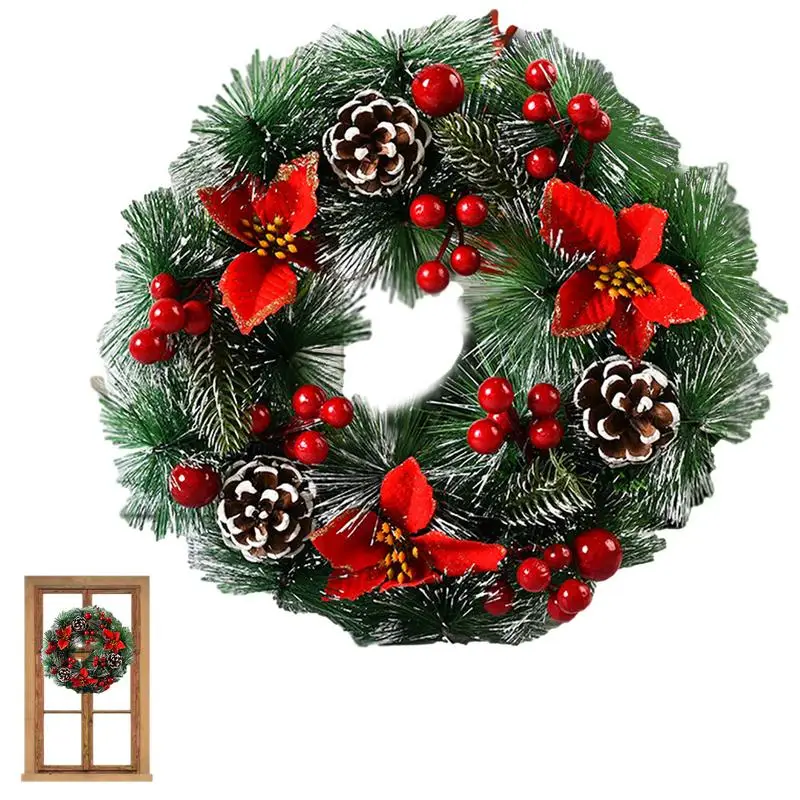 

PreLit Artificial Christmas Wreath Front Door Christmas Wreaths With Pine Cones Berries And Flowers Rustic PreLit Artificial