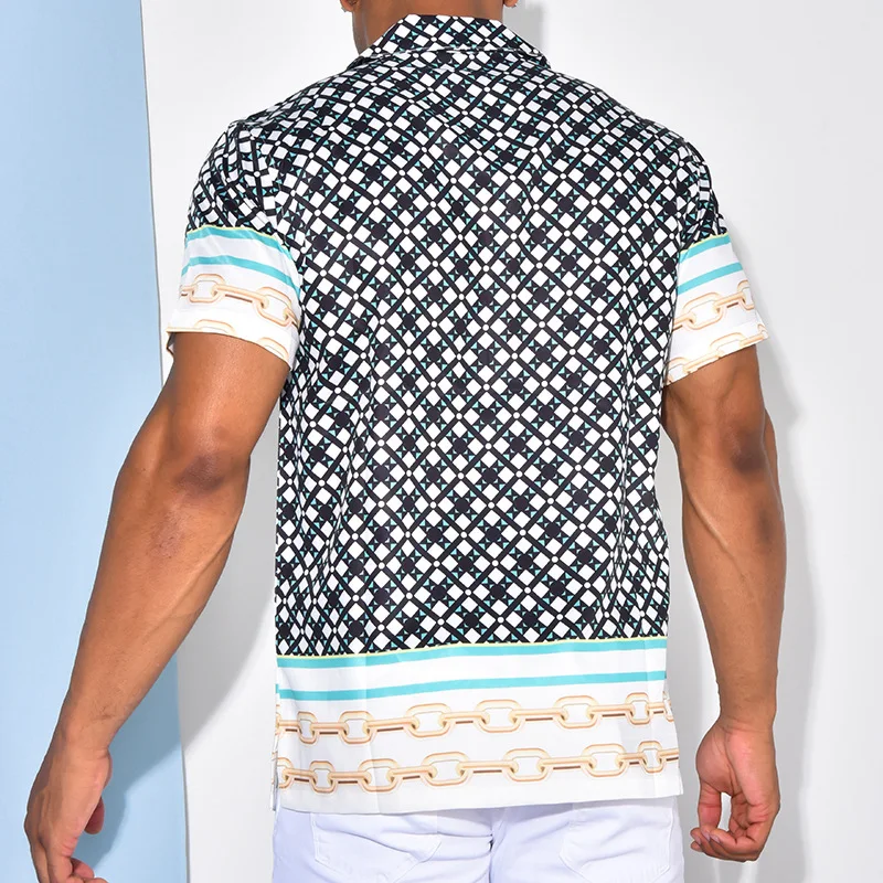 Men's Shirt Summer Fashion Loose Print Cardigan Shirt Men's Casual Short Sleeve Single-Breasted Turn-down Collar Shirt Top
