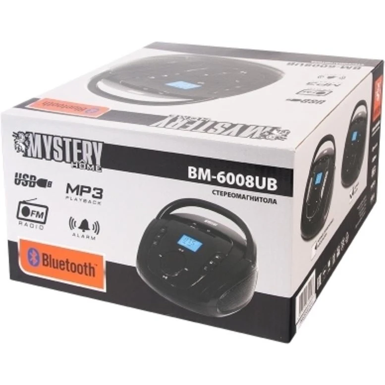 Акустика портативная Mystery BM 6008UB black/silver (всечастотный динамик 2 х 1.5 Вт будильник ЖК
