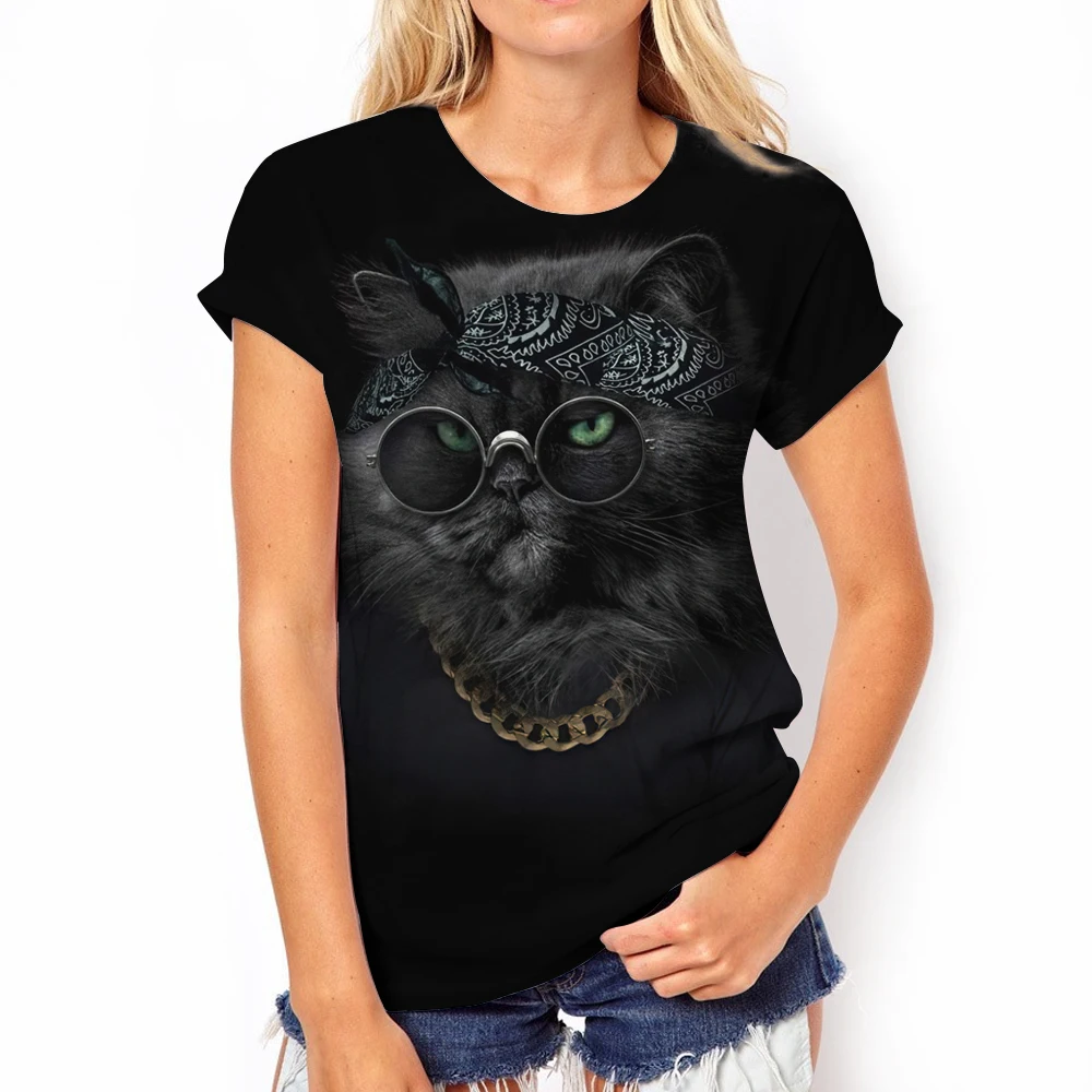 

2023 New Fashion Animal Print Ladies T-shirt Summer Casual Realistic Cat And Dog Pattern Tops Shirts O-neck Popular T-shirt Girl
