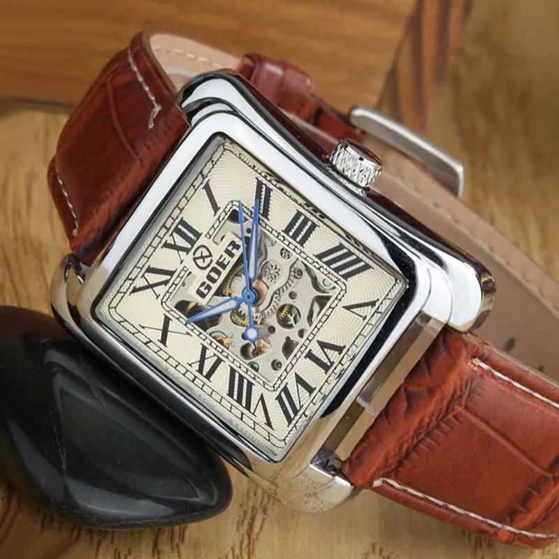 

Classic Fashion Square Watches Men Automatic Mechanical Wristwatches Men Skeleton Watches Relogios Masculino Reloj Hombre Goer