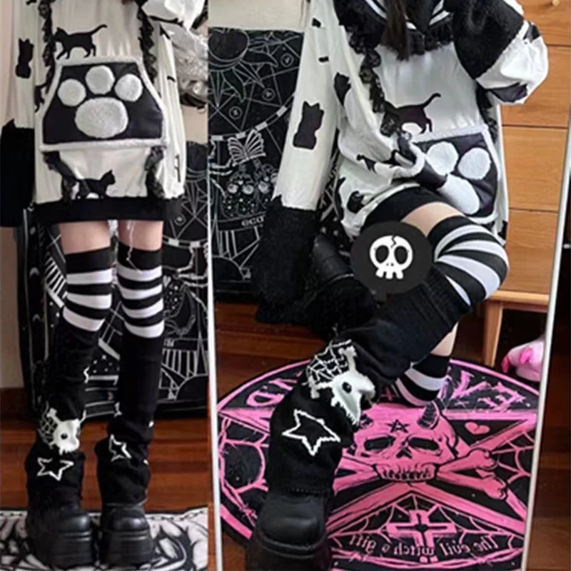 New Gothic Skull Star Leg Socks punk Halloween Accessories AB Leg Warmers Knitted Socks Y2K Hot Girl Women JK Accessories