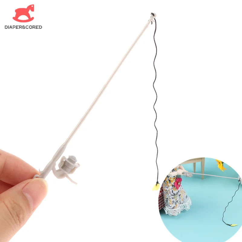 

1pc Dollhouse Fishing Rod Pole Miniature Fishing Tool Model Toy Dolls House Garden Scene Decoration Accessories