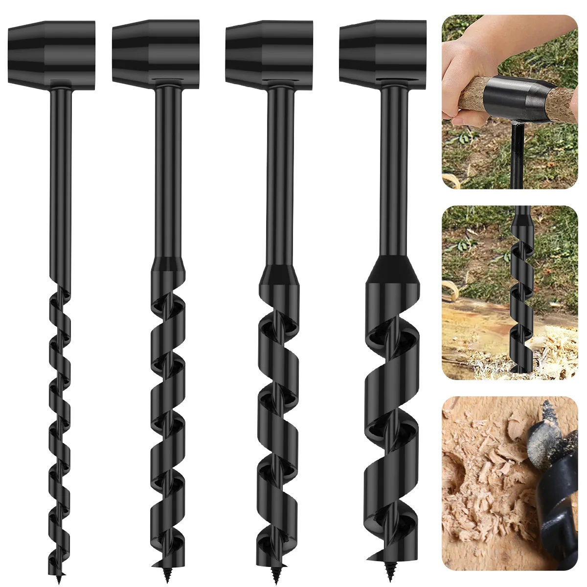 Bushcraft Hand Drill Carbon Steel Manual Auger Drill Portable Manual Survival Drill Bit Self-Tapping Survival Wood Punch Tool