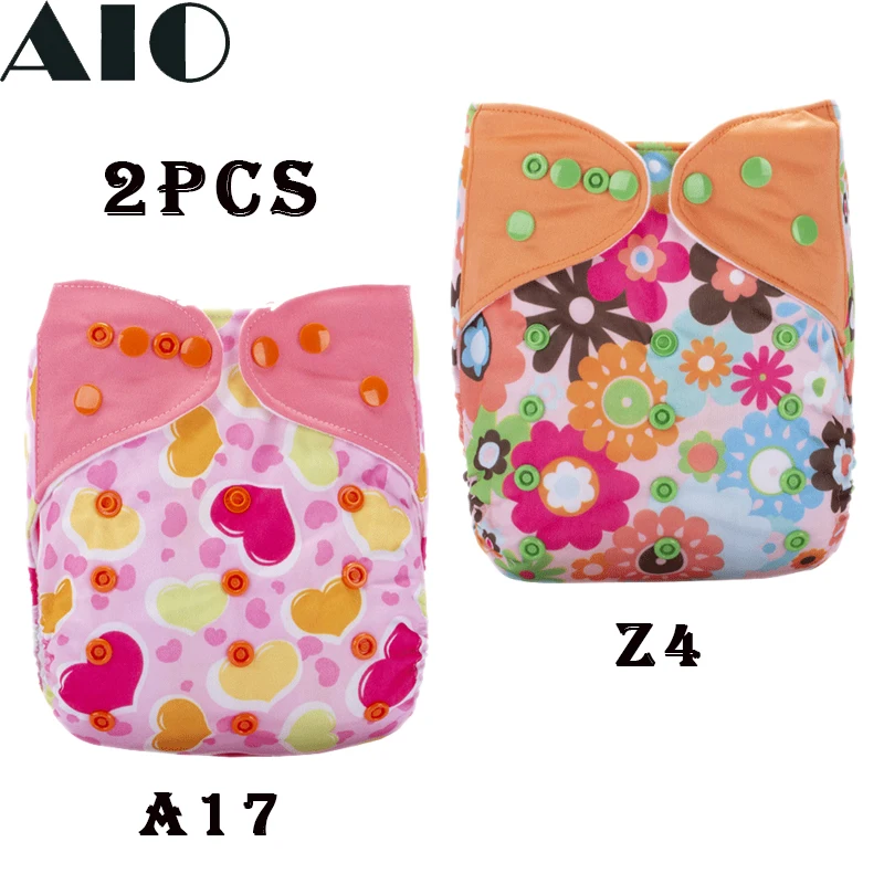 

[AIO] 2pcs/Set Ecological Baby Cloth Nappy For Birth to Potty Toilet Training Infant Print Stitching Water Proof Pocket Diaper