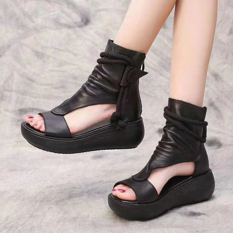 2022 Summer Shoes Women Fish Mouth Soft Roman Ladies Sandals Platform Heighten Shoe Wedges Sandals Retro Gladiator Sandals Women