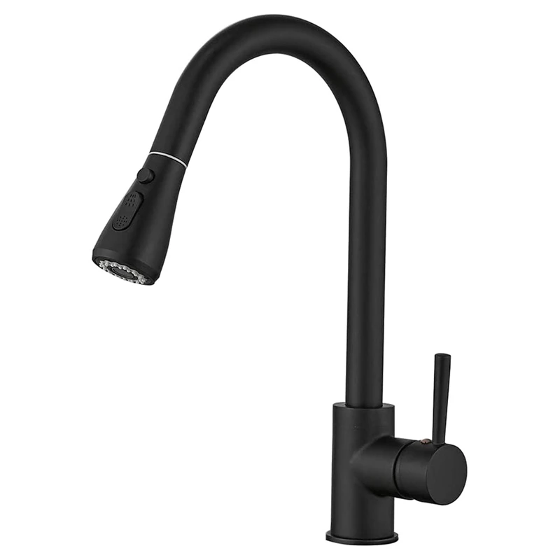 

Kitchen Sink Mixer Tap With Pull Down Sprayer Matte Black, Single Handle High Arc Pull Out Kitchen Taps