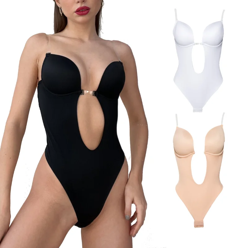 

Боди корректирующее с глубоким V-образным вырезом и открытой спиной