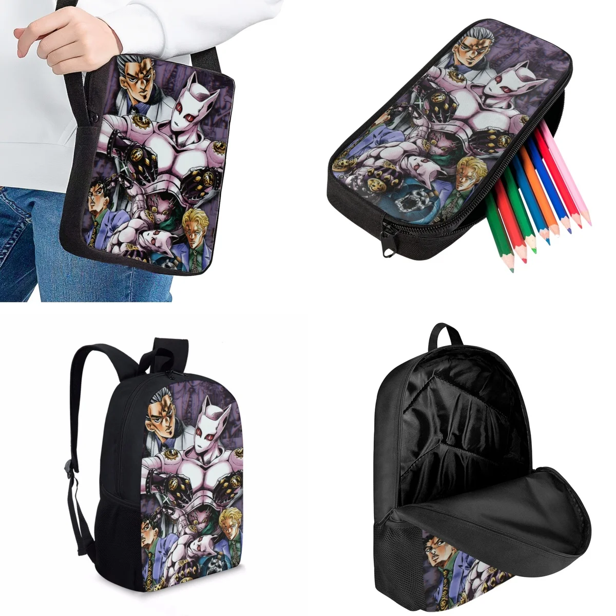 Jackherelook Anime JOJO Bizarre Adventure Teenager's School Bag 3pcs/Set Leisure Trendy Backpacks College Student Laptop Bag