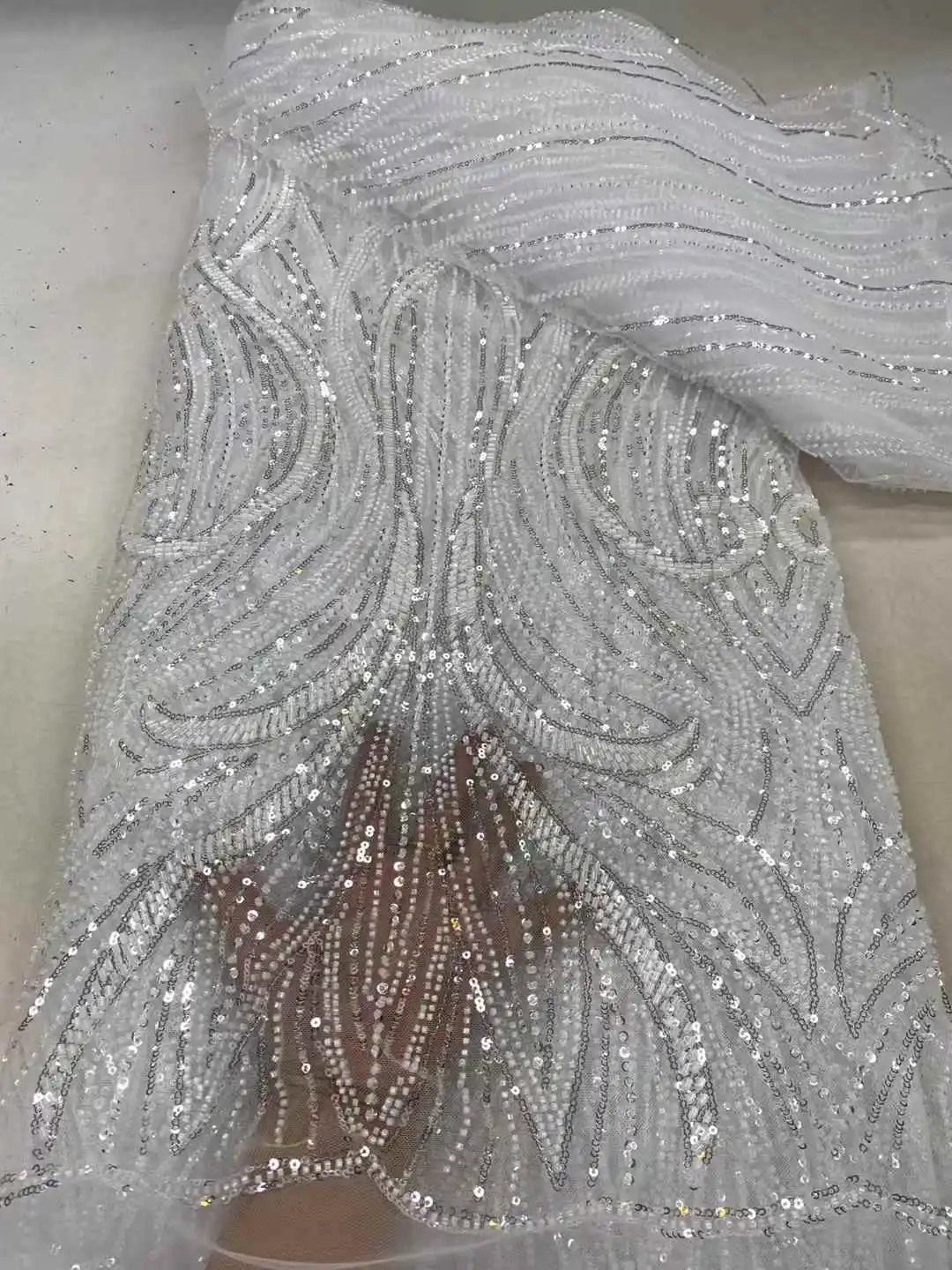 Новейшая африканская кружевная ткань с бисером белая вышивка французская сетка