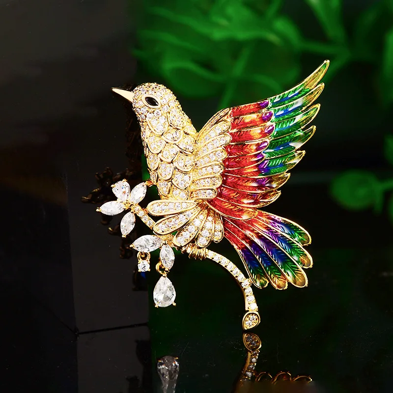 

OKILY Ethnic Style Enamel Pins Zirconium Bird Brooch Temperament Animal Sparrow Corsage Fashion Women Suit Coat Accessories Pin