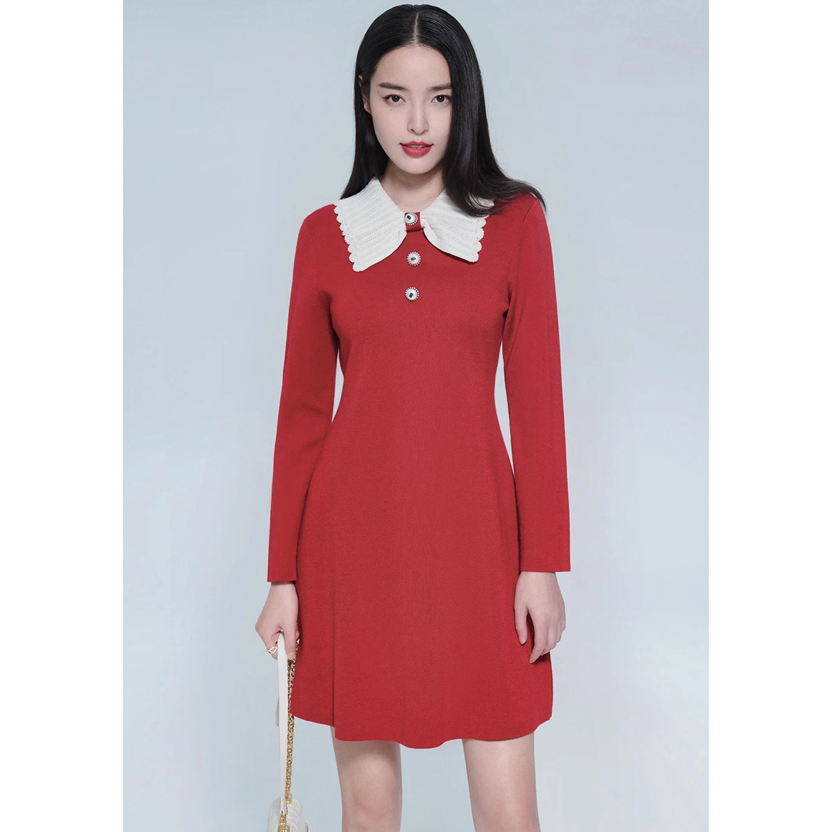 699 43 2% шерсть [Na] Зимняя одежда Трикотажное платье с воротником соответствующего