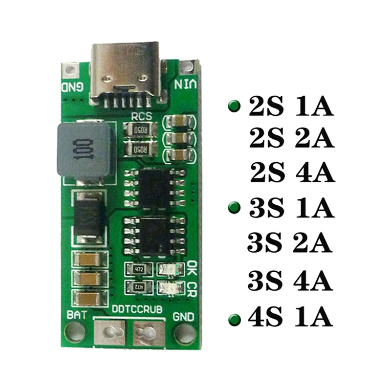 

Type C BMS 2S 3S 4S 1A 2A 4A 18650 Lithium Battery Charger Board USB C Step-up Boost Module For Li-Po Polymer Power Bank
