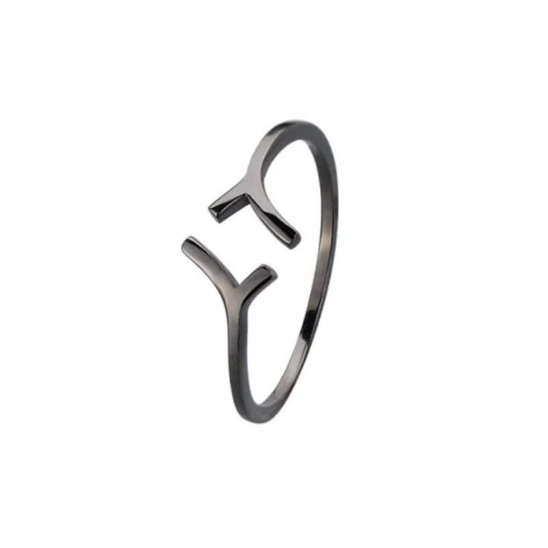 

Simple Fashion 925 Sterling Silver Ring Black Branch Personality Y Letter Shape Open Rings For Women Girls Fine Jewelry R289