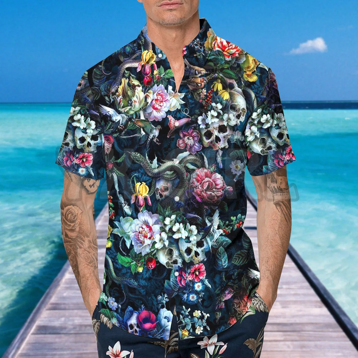 Floral Skull And Snakes 3D All Over Printed Hawaiian Shirt Men's For Women's Harajuku Casual Shirt Unisex