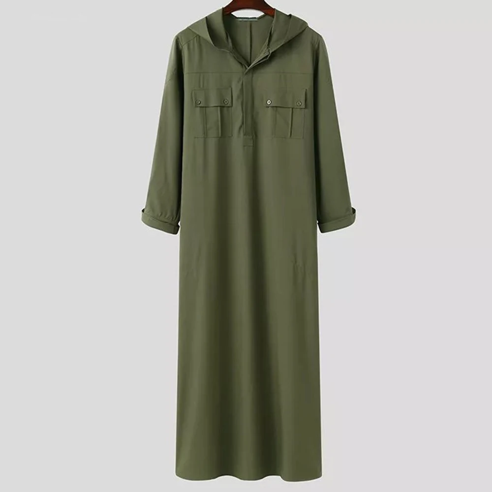 Middle Eastern Ethnic Costumes Muslim Robe Simple Line Male Gentleman Luxury Arabic Islamic Embroidery Hooded Robe