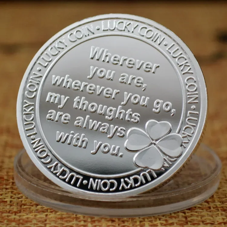 Thinking of You Basso-Relievo Collectible Coins Silvery Golden Plated Souvenir Coin Creative Gift