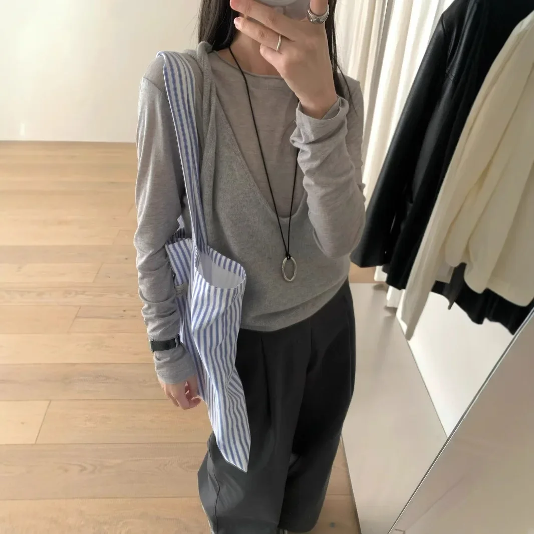 Att2024 осенний новый женский вязаный жилет с v-образным вырезом однотонный пуловер