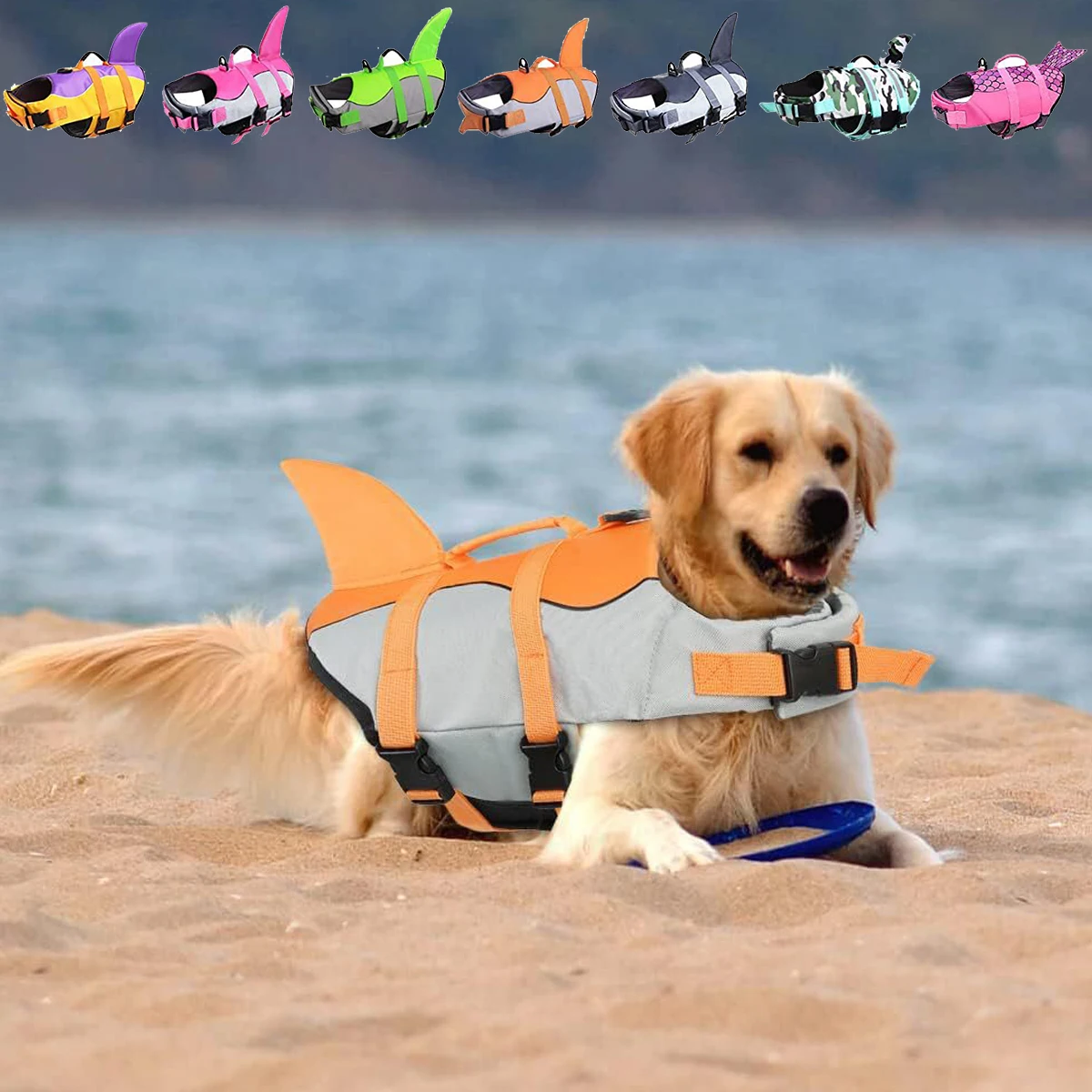 

Спасательный жилет для собак, защитный Регулируемый жилет для плавания и серфинга, с сильной плавучестью, летняя спасательная жилетка для акулы, собак средних и больших размеров