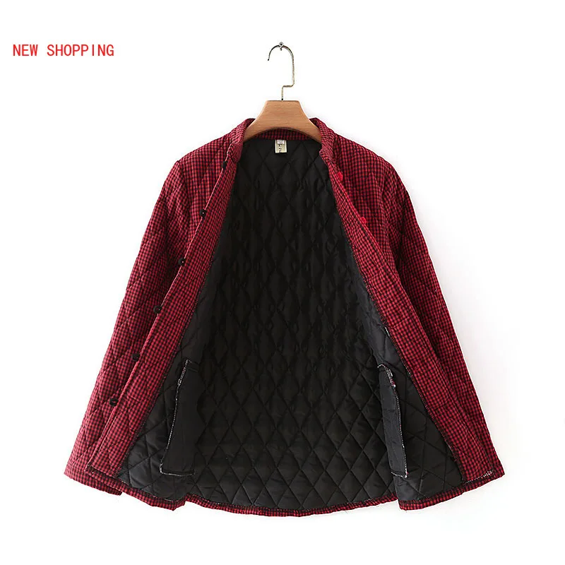 Autumn Winter Women Casual Warm Thicken Cotton Coats New 2022 Vintage Plaid Loose Long Sleeve Short Jackets Parkas Plus Size 5XL