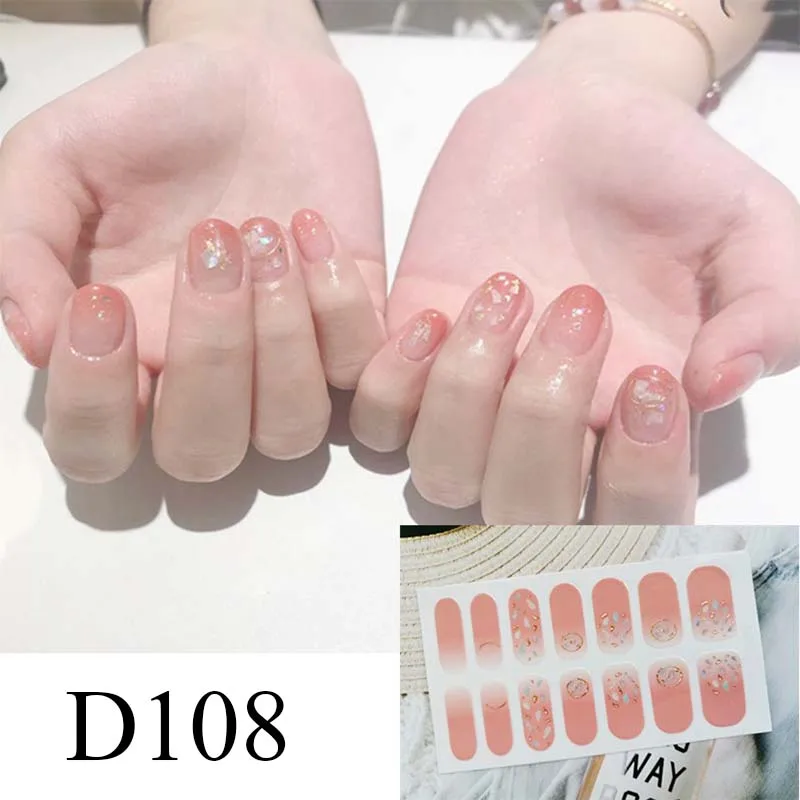 

Pink Gradient Nail Polish Stickers Strips Plain Nail Art Decorations Designs Glitter Powder Manicure Tips D108