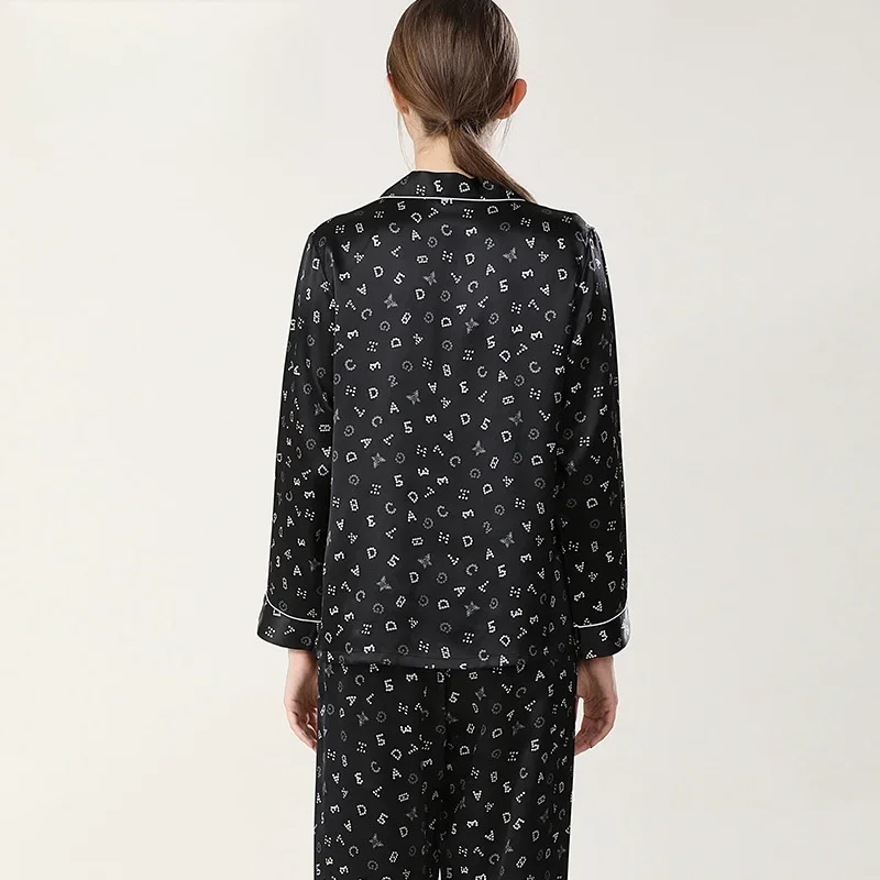 100% шелковый женский пижамный комплект атласная одежда для сна с принтом рубашки