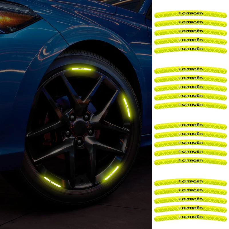 

20pcs Car Wheel Hub Reflective Sticker Motorcycle Bike Warning Body Scratch Decoration Decals For Citroen C4 Picasso C5 C6 C3-XR