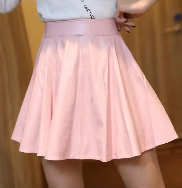 YR!Free shipping.brand quality women genuine leather A skirt.pink soft sheepskin skirts.fashion slim classic leather Skirt