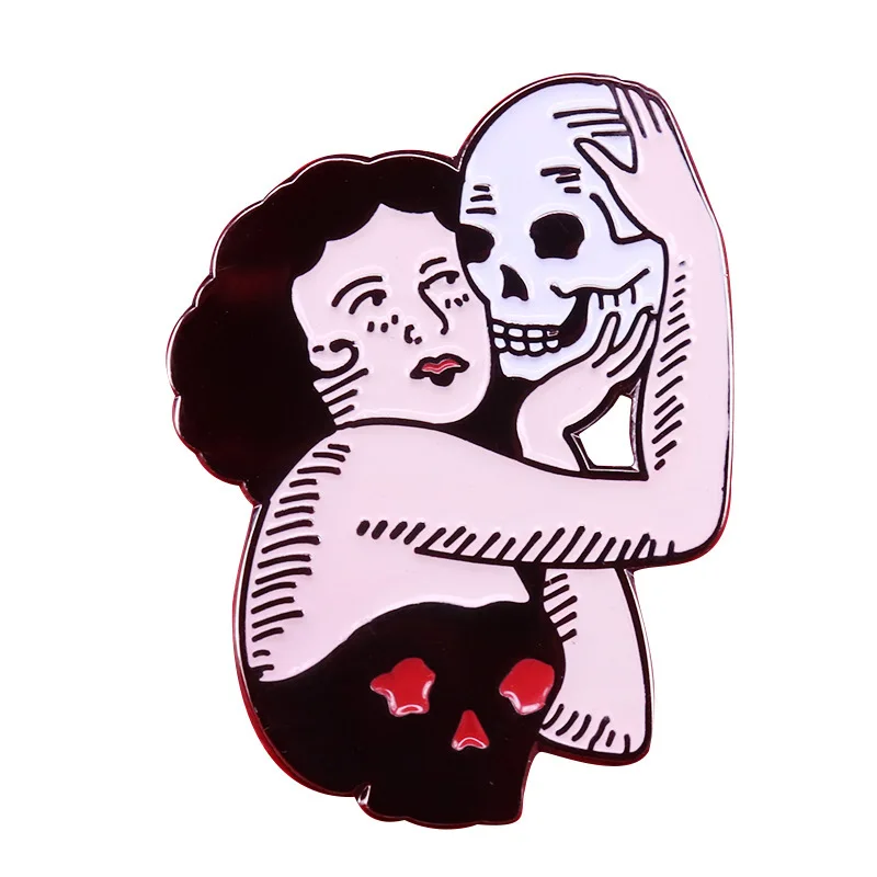 

Women and Skeletons Enamel Pin Wrap Clothes Lapel Brooch Fine Badge Fashion Jewelry Friend Gift