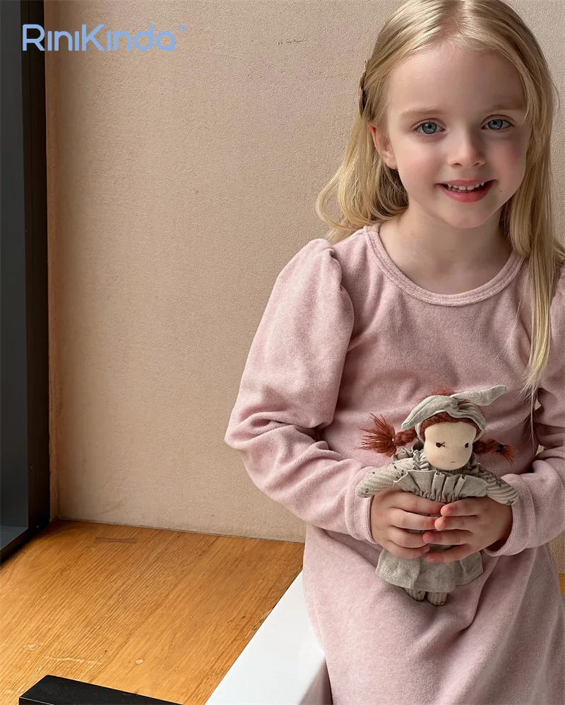 

Sweet Children Vestidos 2023 New Baby Girls Princess Dress Autumn Winter Solid Long Sleeve Soft Kids Girl Dresses