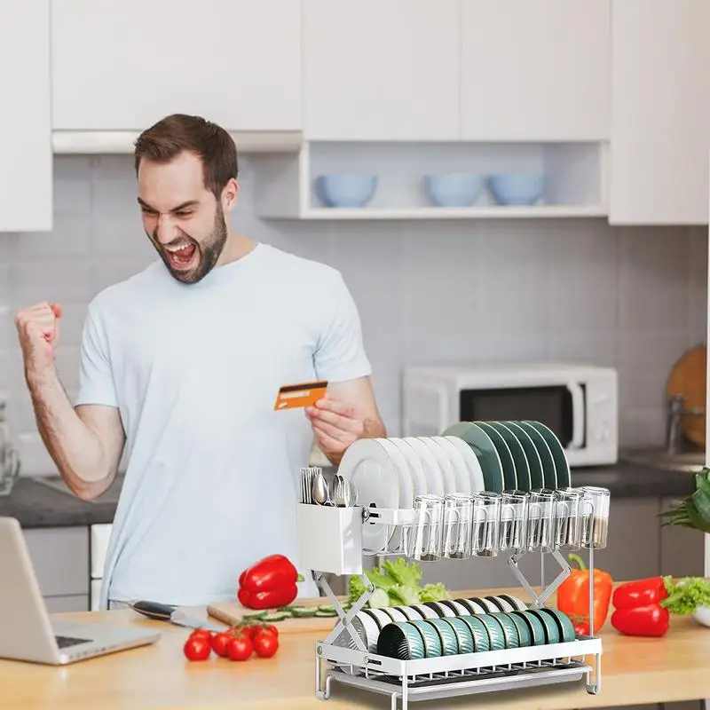 2-уровневая сушилка для посуды с капельным лотком органайзер кухонной раковины