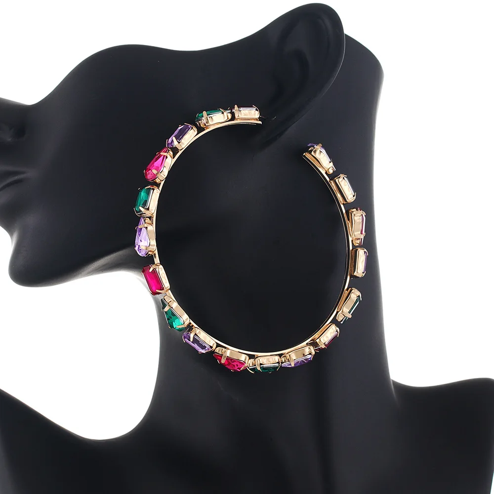

Big Crytal Ring Earrings For Women Fashion Rhinestone Shinning Stones Earings Drop Trendy Rainbow Jewelry