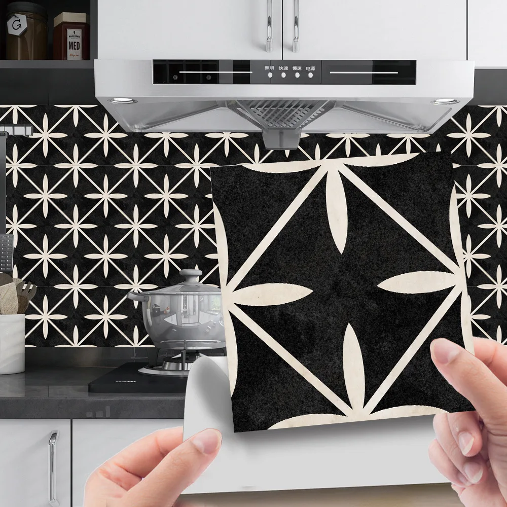 

24pcs Boho Flower Brick Wall Tile Sticker Self-Adhesive Kitchen Backsplash Faux Stone Effect Peel and Stick Crystal Wallpaper