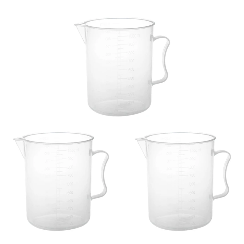

3X 1000Ml Transparent Graduated Beaker With Handle