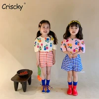 criscky 2022 summer baby girls print t shirts backless korean style tops toddlers kids soft sweet tees