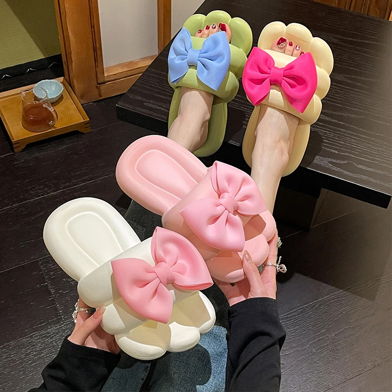 

Женский шикарный бант, модель 2023 года, летние мягкие сланцы большого размера средней и плоской формы с бантом-бабочкой, резиновые сланцы