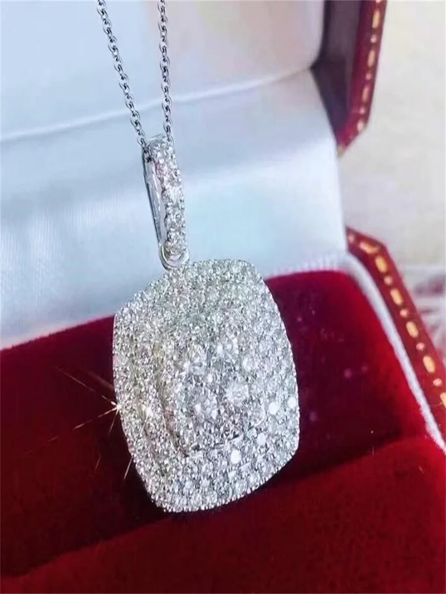 

Bridal jewelry flash diamond square inlaid zircon ring necklace two-piece set
