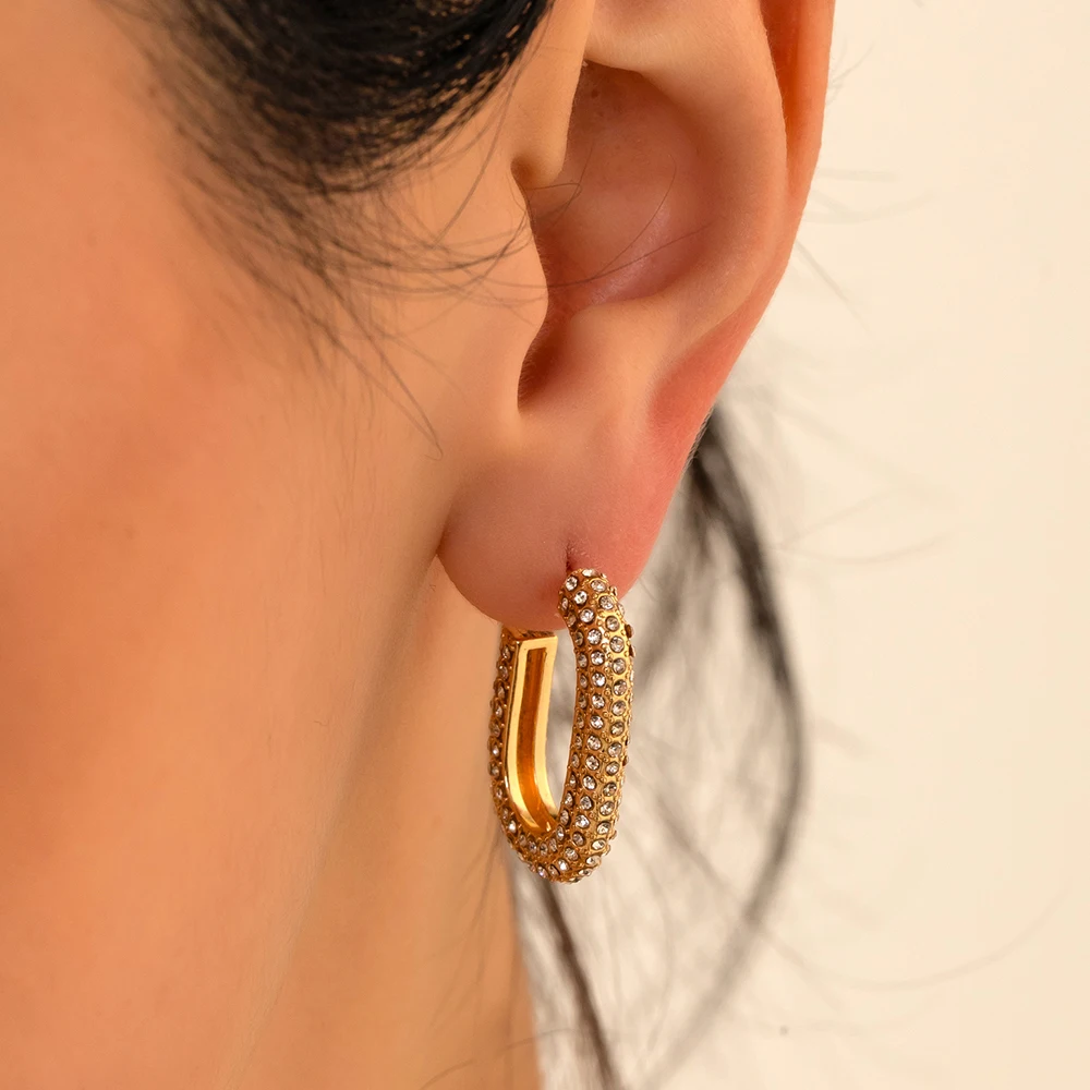 

Geometric Oval Crystal Dangle Earrings for Women Girls Fashion Zircon Copper Piercing Drop Earring Wedding Party Jewelry Gifts